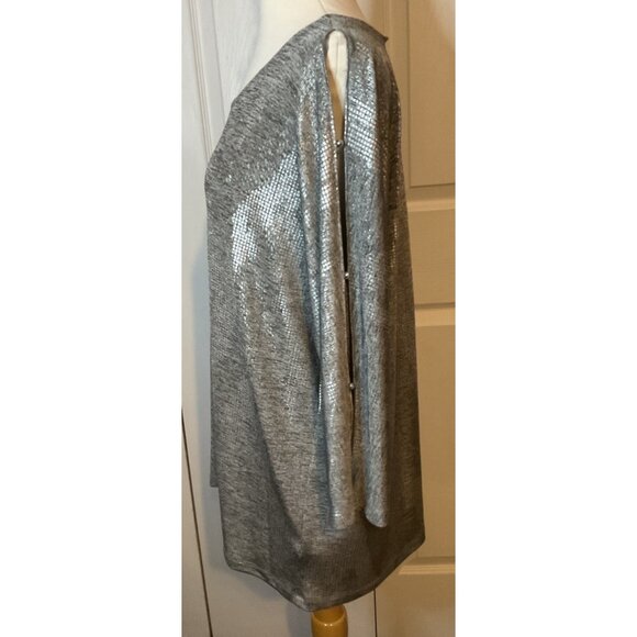 Ruby Rd Silver Open Slit Sleeve Long Sleeve Top Blouse Size Large - Picture 3 of 6